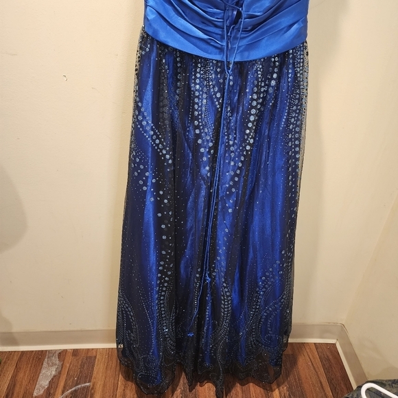 Hailey Logan Adrianna Papell navy blue sparkle long evening dress strapless 9/10 - Picture 12 of 16